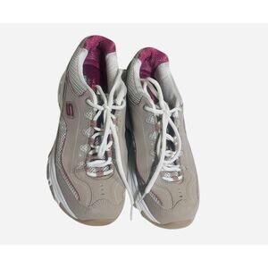 Skechers Womens D'Lites Taupe Leather Lace Up Sneakers Size 7